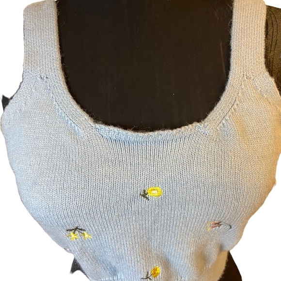 Baby Blue Cropped Floral Embroidered Sweater Tank Top - Picture 12 of 13